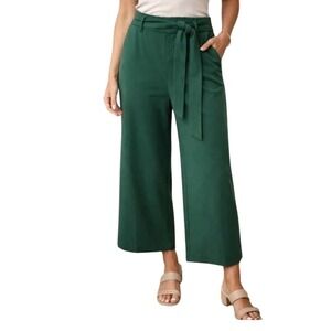 BODEN Ponte Pull On Crop Trousers, Green, Attached Belt Cotton Stretch, Size 8R